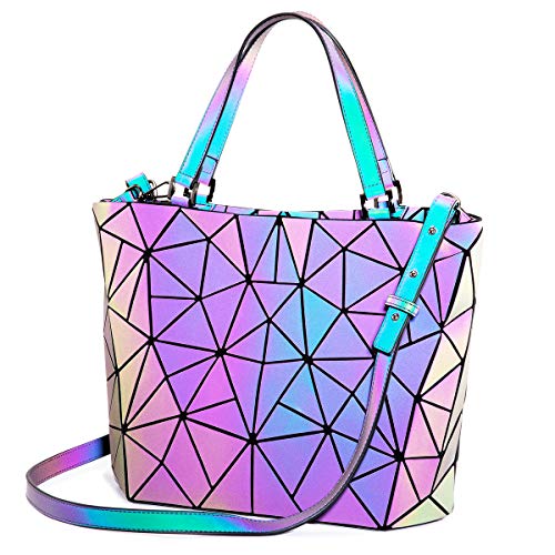 LOVEVOOK Geometric Luminous Purses and Handbags for Women Holographic Reflective Crossbody Bag Wallet
