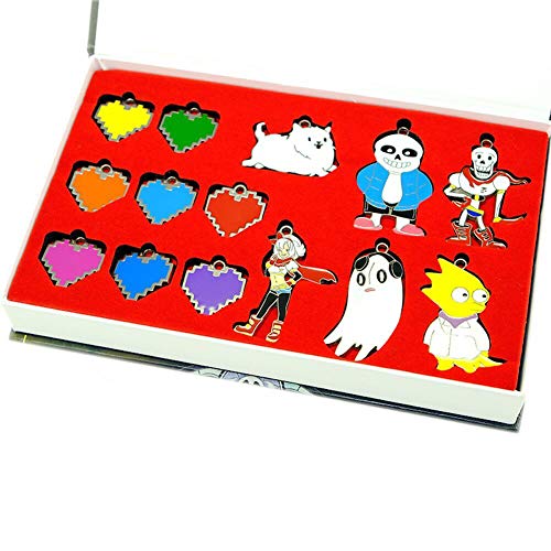 TLSD Undertale Keychain Set Sans Frisk Heart Necklace Metal Figure Pendant Keyring Ornament Cosplay Custume Accessories(14PCS)