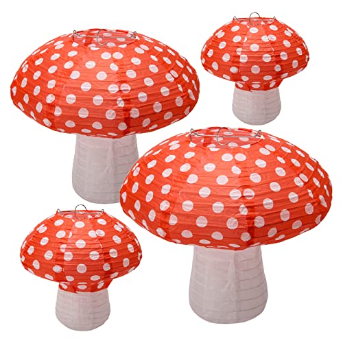 4Pcs Mushroom Shaped Paper Lanterns, Windspeed Large For Nursery Garden Christmas Halloween Party Decoration 8 inch, 12 inch(orange)