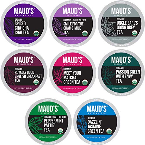 Maud's 8 Blend Organic Tea Variety Pack 48ct. Solar Energy Produced Variety Green Tea, Black Tea, Peppermint Tea, Chai Tea, Matcha Tea, Jasmine Tea, Chamomile Lavender, English Breakfast & Earl Grey