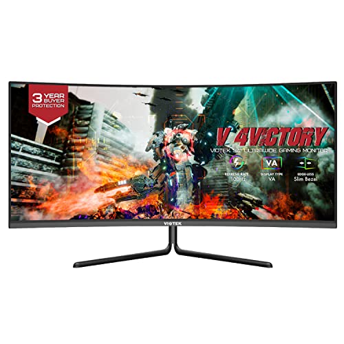 VIOTEK GNV34DB2 34-Inch UltraWide WQHD Curved Gaming Monitor | 21:9 3440x1440p 1500R | HDR Ready, 3000:1 Contrast Ratio | 100Hz FreeSync FPS/RTS | 1x DP 3x HDMI with PIP/PBP | 3 Years Zero Dead Pixels