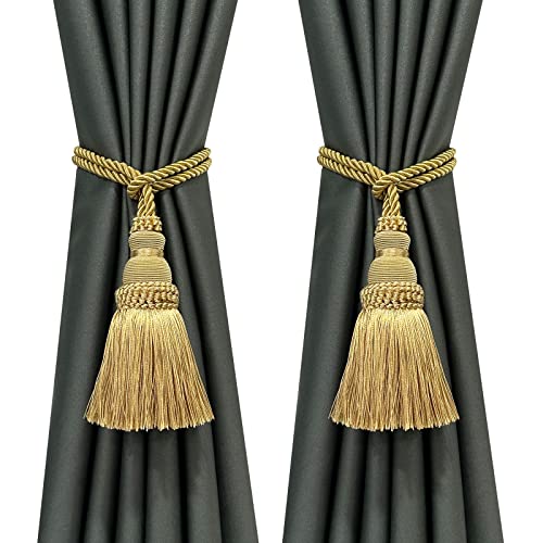 Fenghuangwu 2 Pack Curtain Tie Backs Rope Tassels for Curtains Drape tiebacks Handmade Outdoor Home and Outdoor Decorative (Gold, 2p)