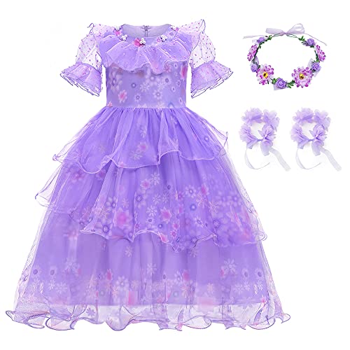 CCJRLM Encanto dress Mirabel dress encanto,Isabella encanto costume for girls Cosplay Dress Up With Glasses Earrings 3-4 Years