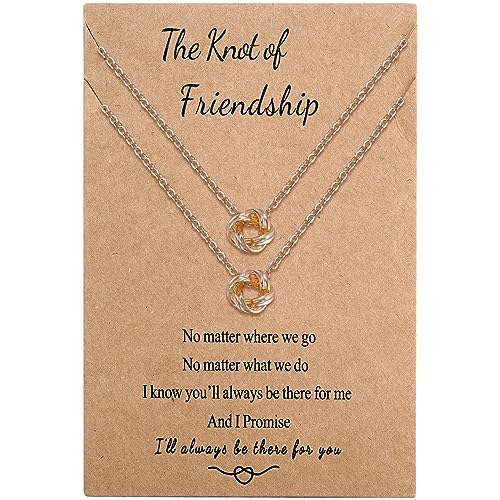 Ralukiia BFF Friendship Knot Love Infinity Necklace for 2 Best Friend Long Distance Birthday Christmas Bridesmaid Jewelry Gifts for Female Friends Her Girls Bestie, Gold
