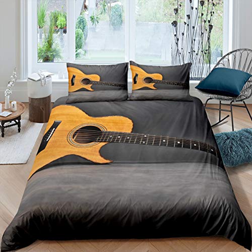 Feelyou Guitar Bedding Set Rock Music Theme Duvet Cover for Kids Boys Girls Adults 3D Guitar Print Comforter Cover Musical Pattern Bedspread Cover,Room Decor 3Pcs Bedding Queen Size…