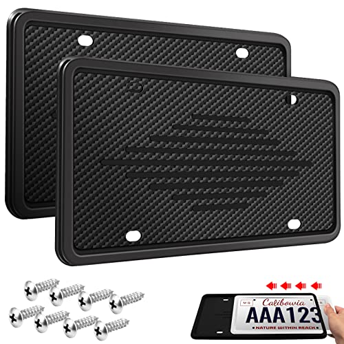 Intermerge License Plate Frames, 2 Pack, Universal US Car Black TPU Bracket Holder. Rust-Proof, Rattle-Proof, Weather-Proof with Drainage Holes Car Accessories