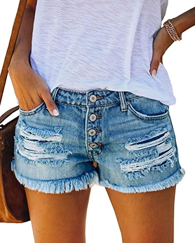 MIFOCAL Women's Ripped Denim Jean Shorts Mid Rise Summer Hot Raw Hem Casual Shorts
