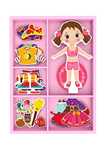 TOYSTER'S Magnetic Wooden Dress-Up Dolls Toy | Pretend Play Set Includes: 1 Wood Doll with 30 Assorted Costume Dress Ideas | Not Your Average Paper Doll | Great Gift Idea for Little Girls 3+