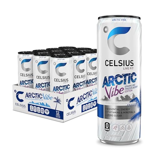 CELSIUS Arctic Vibe Sparkling Frozen Berry, Functional Essential Energy Drink, 12 Fl Oz (Pack of 12)