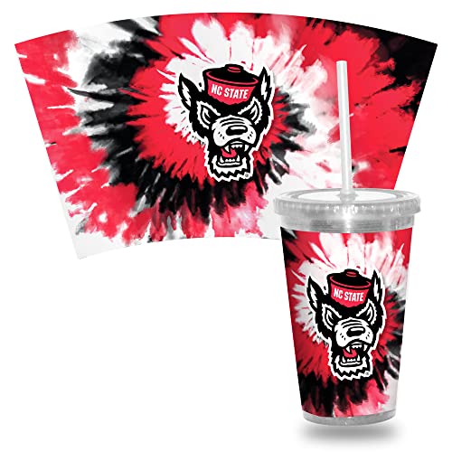 Rico Industries NCAA North Carolina State Wolfpack Metallic Tye Dye 16oz Clear Tumbler W/Straw,White