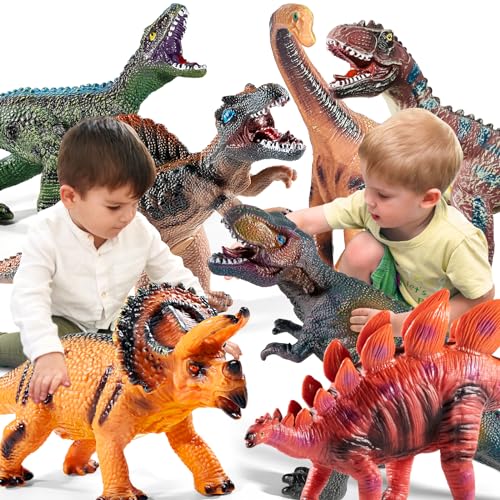 TEMI 7 Piece Jumbo Dinosaur Toys for Kids 3-5, Large Soft Toys for Dinosaur Lovers, Boys, Toddler Ages 5-7 Years, Perfect Party Favors, Birthday Gifts