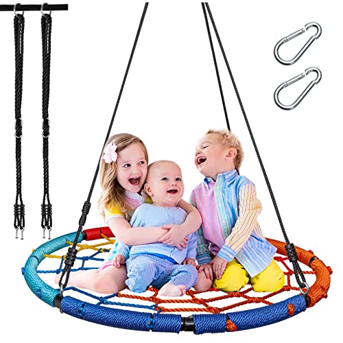 Pitpat 40' Spider Web Swing with 4 Ropes Adjustable from 55' to 102', Spider Swing for Kids for Kids MAX 440 Lbs Load and Stainless Steel Frame, Outdoor Large Web Swings for Tree - Rainbow