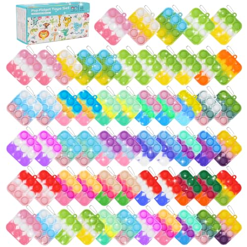 60PCS Party Favors for Kids,Fidget Toys Bulk Its Birthday Party Favors for Kids Toddlers Adult, Small Classroom Prizes Box Fidgets Toys for Kids, Goodie Bag Stuffers, Treasure Chest, Bubbles Poppers