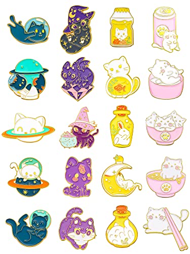 20 Pieces Enamel Pins Cat Pins Dessert Enamel Brooch Pins Cute Cat Pins for Backpacks Aesthetic Cartoon Lapel Pins for Bags Clothing Decoration Gift(Stylish Style)