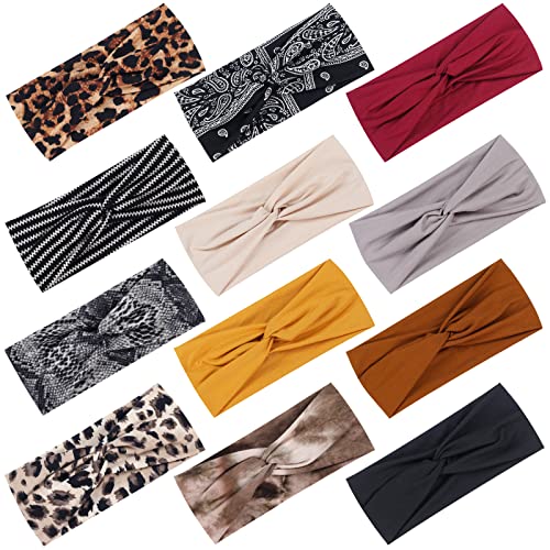 Tyfthui 12 Pack Headbands for Women, Elastic Wide Headbands Non Slip Workout Yoga Sport Headbands for Women’s Hair (Color A)