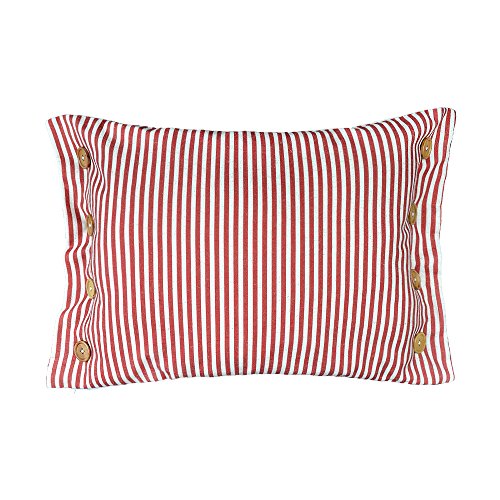 KINGROSE Red Stripes Buttons Linen Decorative Accent Throw Pillow Cases Cushions Covers for Sofa Couch Bed 16 x 20 Inches