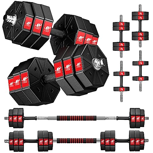 LEADNOVO Dumbbells , 44Lbs 66Lbs 88Lbs 3 in 1 Adjustable Barbell, Home Fitness Weight Set Gym Workout Exercise Training with Connecting Rod for Men Women