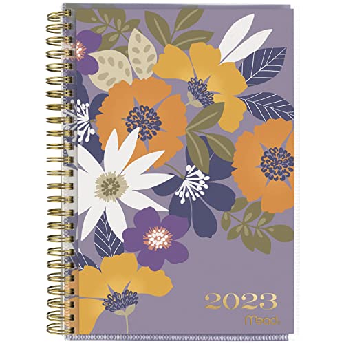 Mead 2023 Weekly & Monthly Planner, 5-1/2' x 8-1/2', Small, Customizable, Caprice, Purple Floral (1319B-201)