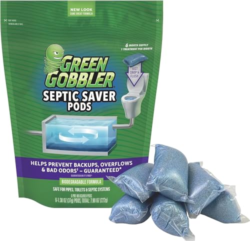 Green Gobbler Septic Tank Treatment Packets, 6 Month Supply - Natural Bacteria to Prevent Costly Septic Issues, Back-Ups, Foul Odor