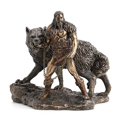 Veronese Design Norse God of Combat and Victory Tyr and The Binding of Fenrir The Wolf Bronze Finish Statue - 9 Inches High - Impressive Detail - Hand Painted Accents