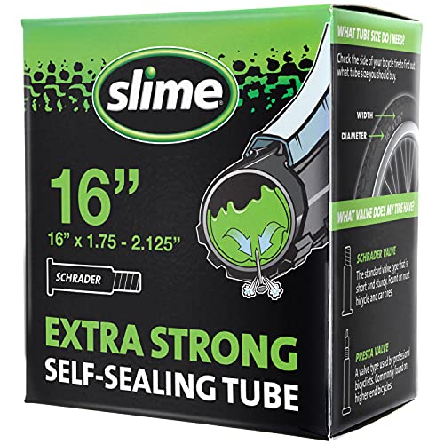 Slime 30051 Bike Inner Tube with Slime Puncture Sealant, Extra Strong, Self Sealing, Prevent and Repair, Schrader Valve, 16' x 1.75-2.125'