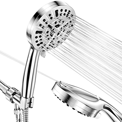 JiaSifu 10-Mode Handheld Shower Head Set, High Pressure Shower Head with 59” Stainless Steel Hose and Adjustable Brass Bracket, All Chrome Finish（Model: US-14591-X3）