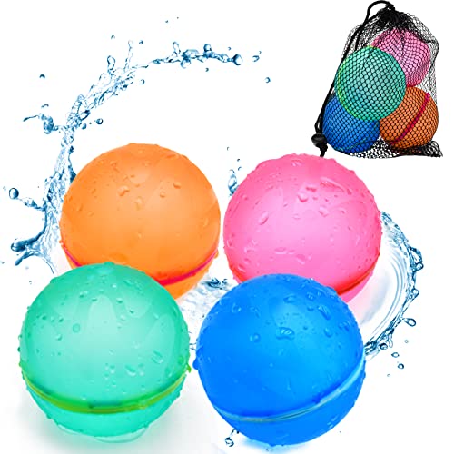 Reusable Water Bomb balloons, Summer Toy Water Toy for Boys and Girls, Pool Beach Toys for Kids ages 3-12, Outdoor Activities Water Games Toys Self Sealing Water Splash Ball for Fun(4Pack)