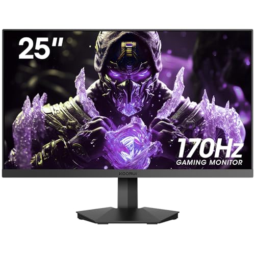 KOORUI 25E3A 24.5-inch Computer Gaming Monitor, 170Hz FHD 1080p VA Display, 1ms GTG, Adaptive G-Sync, FreeSync Premium, 3 Sides Frameless, HDMI x 2, DisplayPort, Black