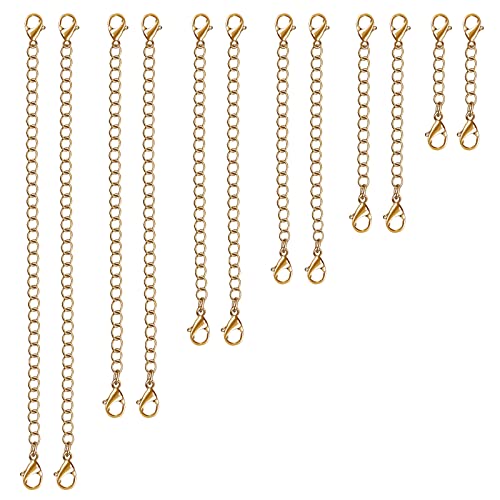 Necklace Extender, 12 PCS Chain Extenders for Necklaces, Premium Stainless Steel Jewelry Bracelet Anklet Necklace Extenders(Gold), Length: 1' 2' 3' 4' 5' 6', by UUBAAR