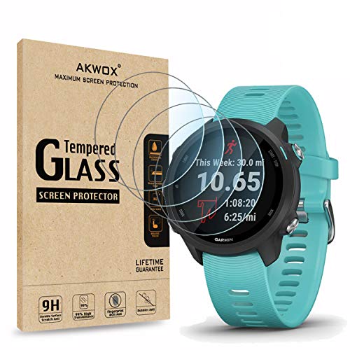 AKWOX Pack of 4 Compatible with Garmin Forerunner 45 45S 245 245 Music Tempered Glass Screen Protector, [0.3mm 2.5D High Definition 9H] Screen Protector for Garmin Vivoactive 3
