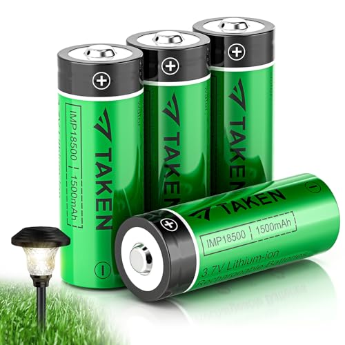 Taken 18500 Rechargeable Batteries, IMR 18500 1500mAh 3.7V Li-ion Rechargeable Battery with Button Top - 4 Pack