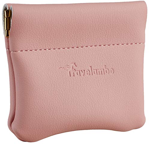 Travelambo Leather Squeeze Coin Purse Pouch Change Holder For Men & Women (Access Pink Lotus)