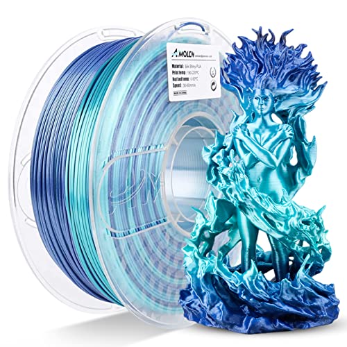 AMOLEN PLA 3D Printer Filament, PLA Filament 1.75mm Silk Shiny Filament Blue Green Filament, 3D Printing Filament 1KG/2.2lb