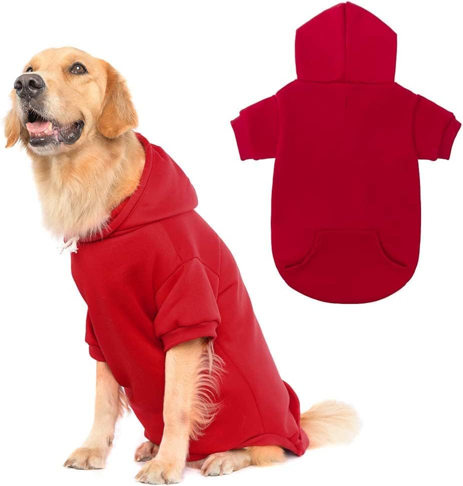 Basic Dog Hoodie - Soft and Warm Dog Hoodie Sweater with Leash Hole and Pocket, Dog Winter Coat, Cold Weather Clothes for XS-XXL Dogs