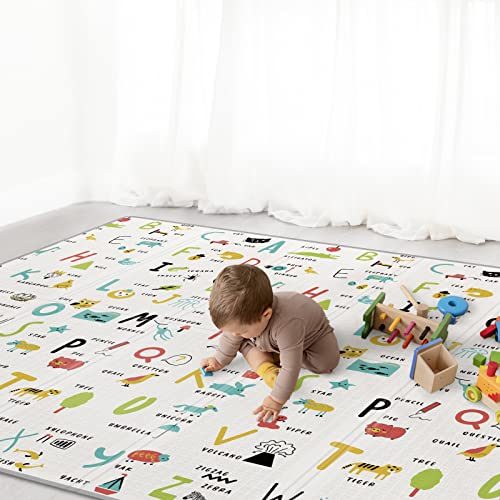 Babebay Baby Play Mat, 79x71 Large Baby mat for Floor, Soft Foam Play mat for Floor, Waterproof Baby Crawling Mat, Foldable Play Mat for Baby,Kids,Toddlers and Infants (Alphabet & Animals Pattern)