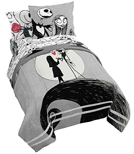 Jay Franco Disney Nightmare Before Christmas Moonlight 5 Piece Twin Bed Set - Includes Reversible Comforter & Sheet Set - Features Jack Skellington and Sally - Super Soft Microfiber