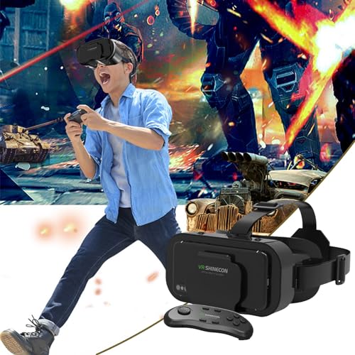 Smart VR Glasses, Upgraded Mobile Phone Box VR Glasses with Remote Control Handle, VR Virtual Reality Headset, Portable VR Glasses Compatible with iOS & Android Phones (Black)