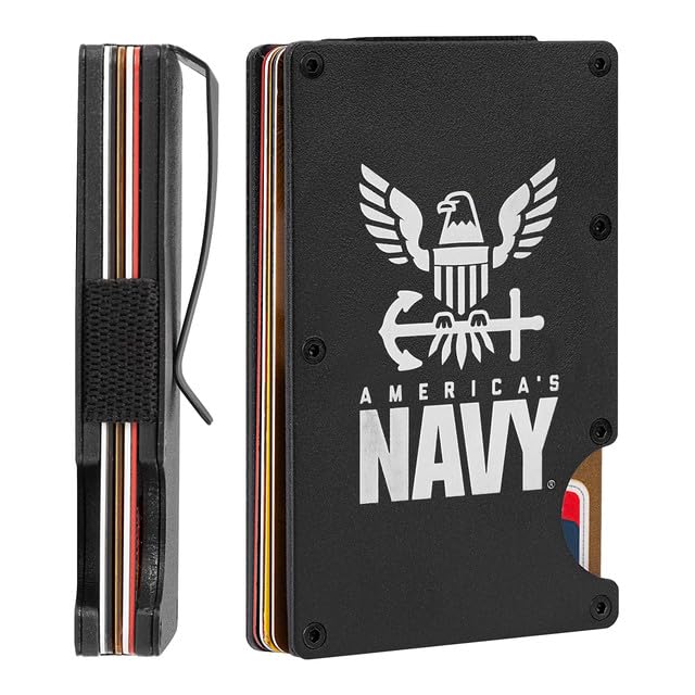 USN RFID Blocking Front Pocket Credit Card Holder | Minimalist Slim Wallet for Men | Navy Metal Wallet Money Clip | Disabled Vet Owned SMALL Business