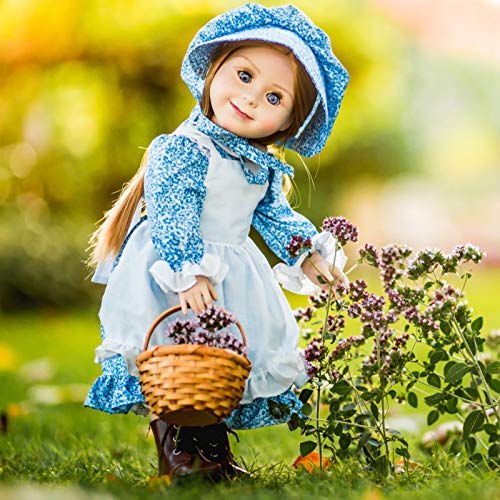 The Queen's Treasures 18 Inch Doll Clothes, Little House on The Prairie Blue Calico Dress with Bonnet, Apron, and Pantaloons, Compatible for Use with American Girl Dolls