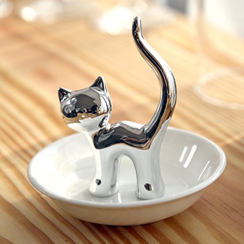 PUDDING CABIN Cat Ring Holder Cat Gift for Women Birthday, Cat Trinket Dish for Rings Earrings Organizer, Cat Lovers Gift for Mom, Funny Cat Themed Gifts for Girls Friends Valentine