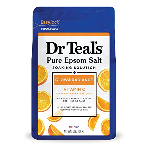 Dr Teal's Pure Epsom Salt Soak, Glow & Radiance with Vitamin C & Citrus Essential Oils, 3 lbs (Packaging May Vary)