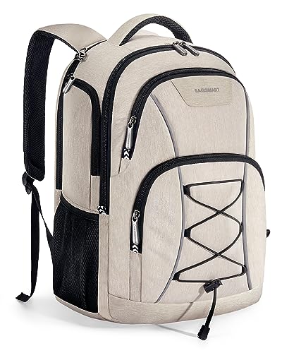 BAGSMART Travel Laptop Backpack, 15.6 inch Anti Theft Laptop Backpack With USB Charger Hole, Water Resistant College bookbag for Women Men, Casual Daily Backpack for travel, White