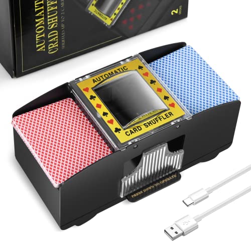 Nileole 2 Decks Automatic Card Shuffler, USB-C/Battery-Powered Hybrid Model Electric Shuffler for UNO, Phase 10, Skip-Bo, Texas Hold'em, Poker, Home Card Games, Blackjack