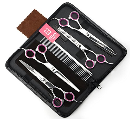 LILYS PET Professional PET DOG Grooming scissors suit,RED ring, Cutting&Curved&Thinning shears (7.5')