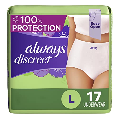 Always Discreet Adult Incontinence & Postpartum Underwear for Women, Maximum, Large, 17 Count