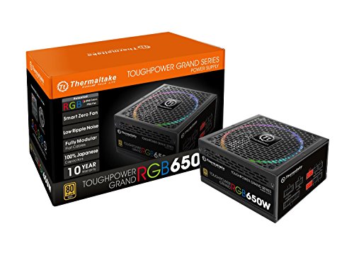 Thermaltake Toughpower Grand RGB 650W 80+ Gold Smart Zero 256-Color RGB Fan Fully Modular Power Supply 10 YR Warranty PS-TPG-0650FPCGUS-R