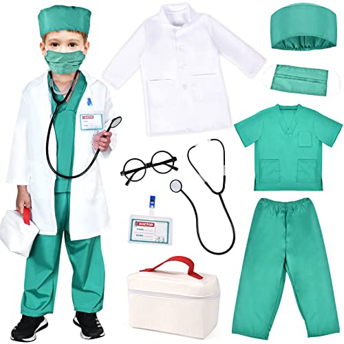 Toylink Kids Doctor Costume Pretend Play Kit with Lab Coat Carrying Bag Accessories Halloween Doctor Dress up for Boys Girls