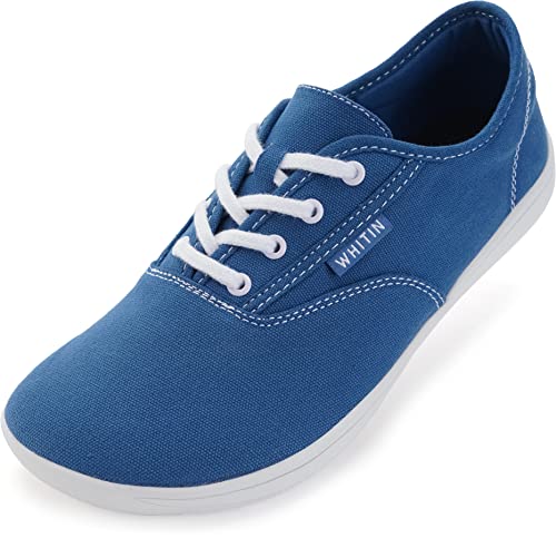 WHITIN Canvas Barefoot Wide Sneakers for Men Toe Box Minimalist Zero Drop Sole Shoes Minimus Extra Width Fit Size 12.5 12.5W Gym Tenis Training Blue 46