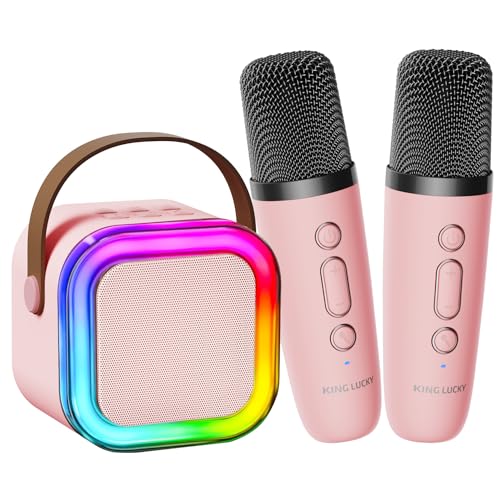 Kinglucky Mini Karaoke Machine for Kids Gifts Adults (Cute Little & Portable) Bluetooth Speaker with 2 Wireless Microphones (Sound Loud) Birthday Gifts for Girls 3-12 Years Old Toddler Toys - Pink