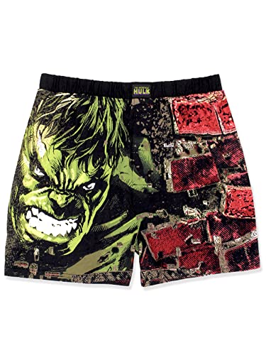 The Incredible Hulk Smash Brick Comic Style Men's Boxer Lounge Shorts (Black, Medium)